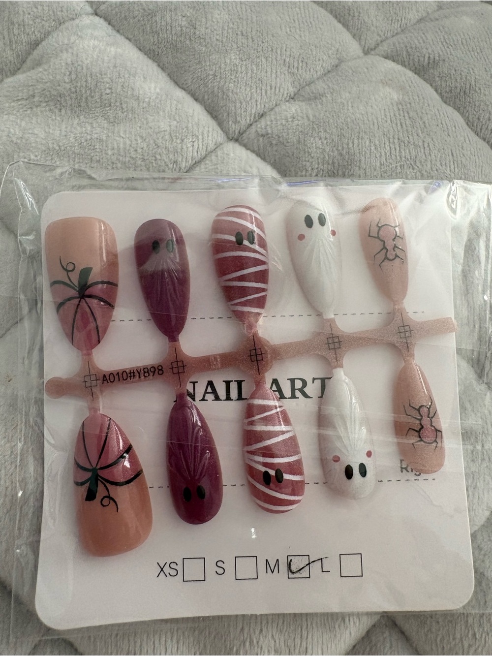 Halloween Pumpkin Ghost Pink Nude 
 Press-On Set Size Medium